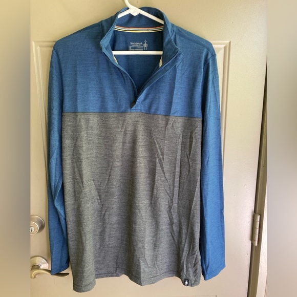 Smartwool. Sport 150 Colorblock. 1/4 Zip. Merino. Poly. Gray. Blue. Men Medium - Picture 5 of 6